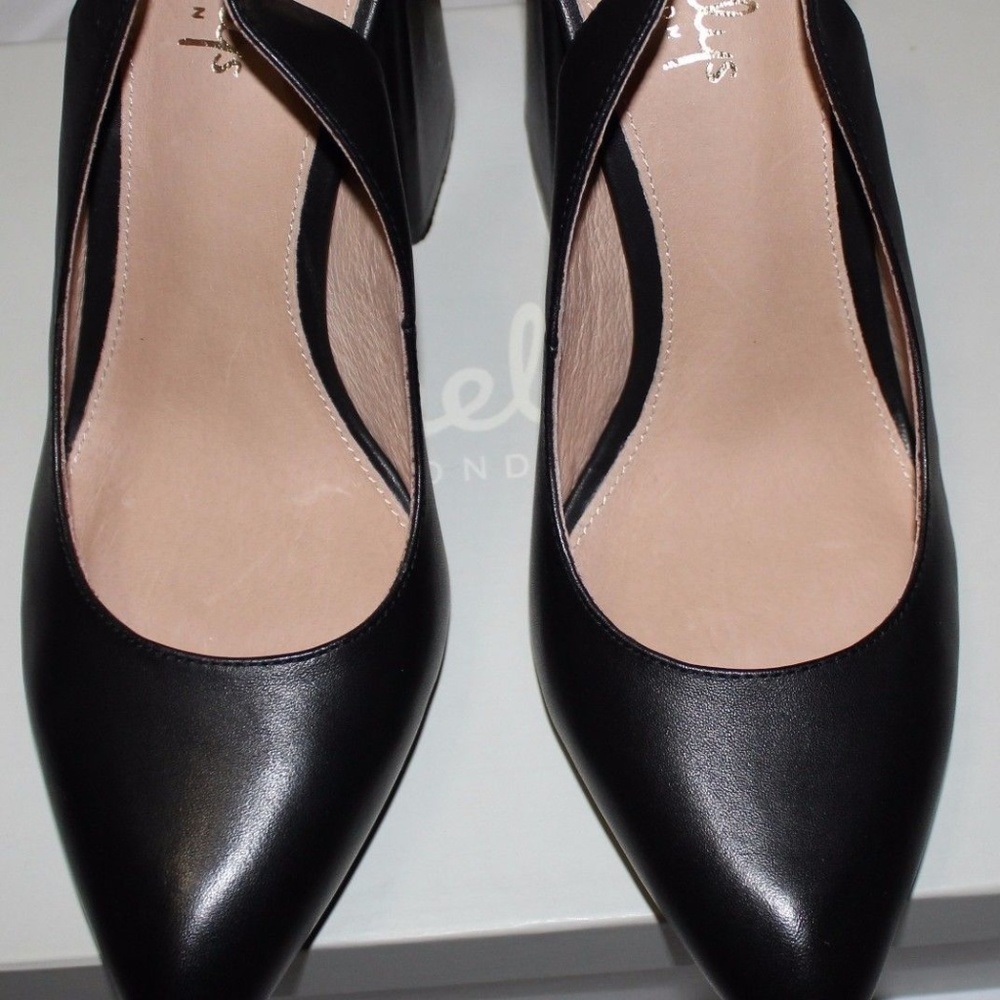 Shellys London Black Pointed Toe Block Heel Pumps